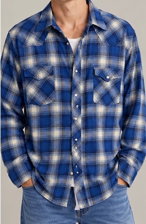 Wrangler Other - Wrangler Wrancher Men’s XLT Blue Plaid Western Pearl Snap Shirt 100% Cotton Tall
